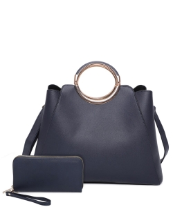 Round Top Handle 2-in-1 Satchel Faux vegan leather LF2315T2 NAVY